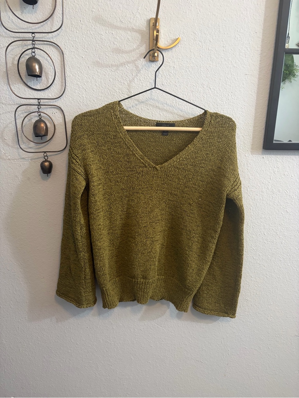 J. Crew Olive V-Neck Knit Sweater